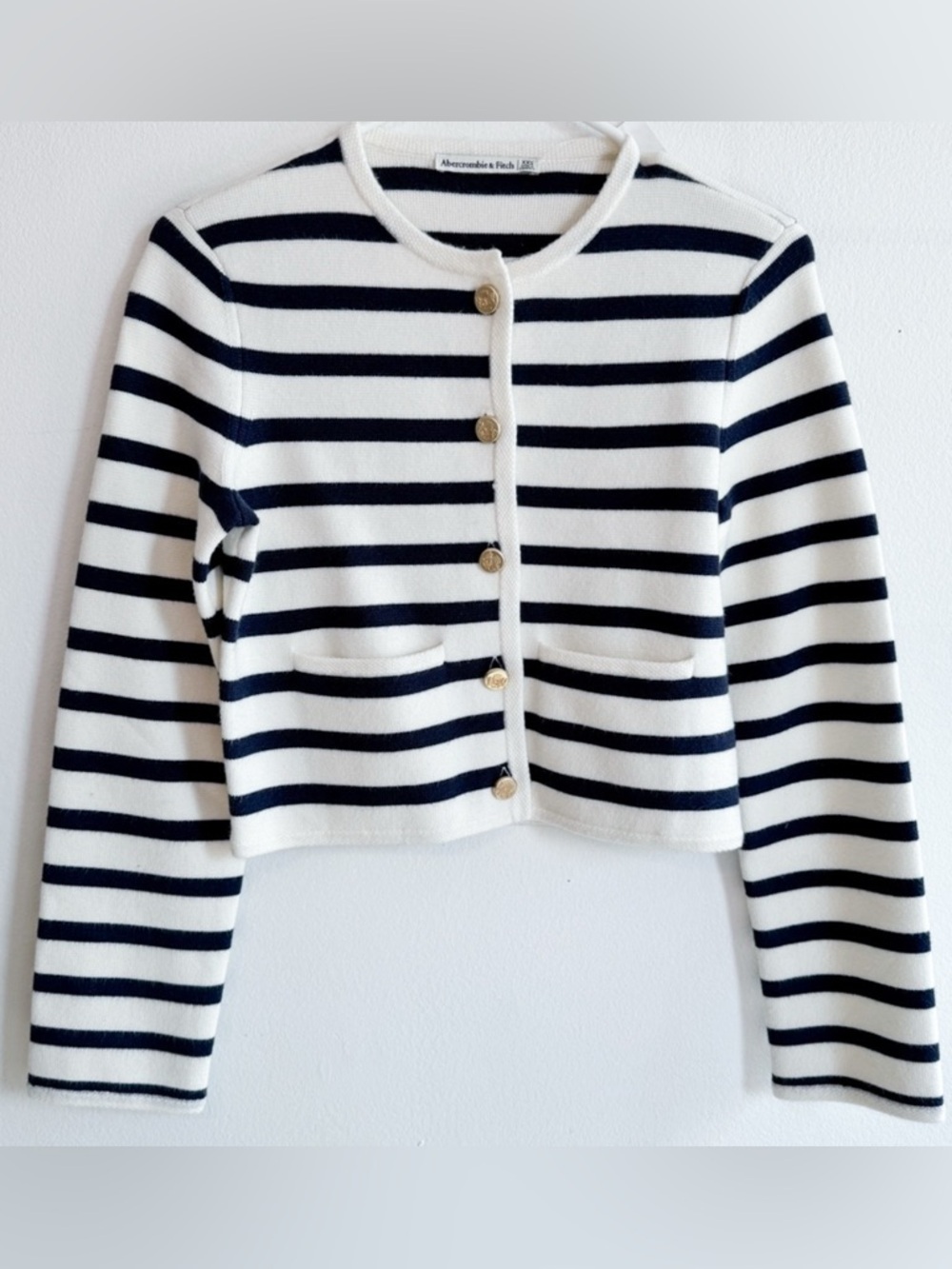 Abercrombie Luxeloft Striped Cardigan Sweater Jacket Navy White Boxy XXS XS